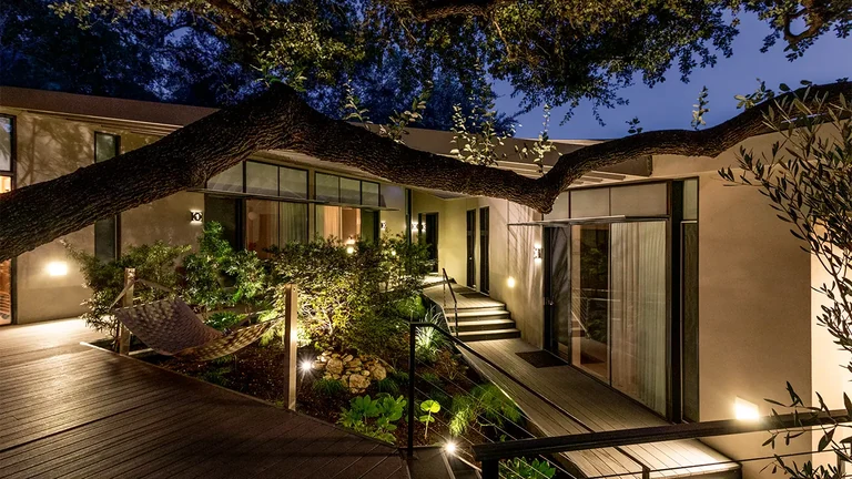 Treehouse Deck Night to Garden