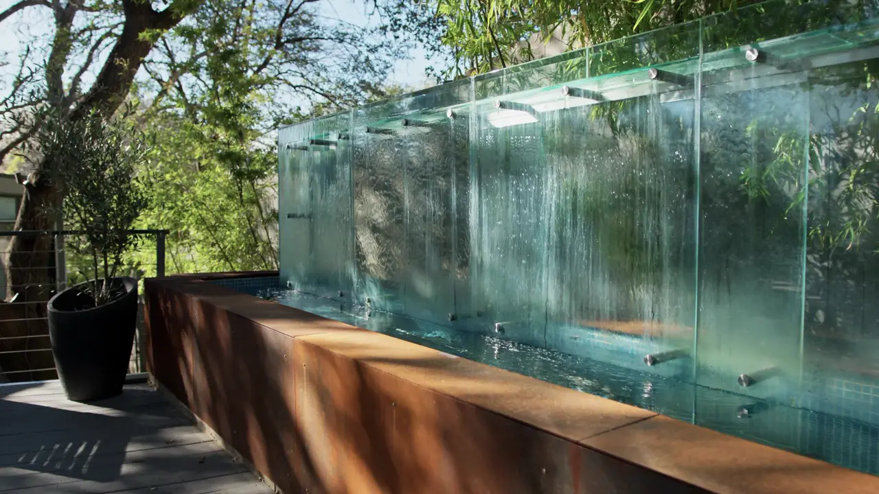 Frame Hotel Treehouse — 25-foot glass water feature